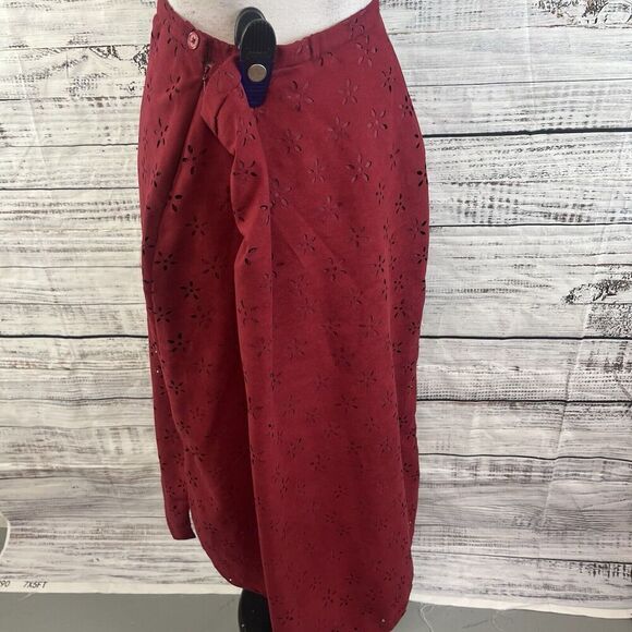 Coldwater Creek Skirt Plus size 1X Burgundy Eyelet Microfiber Long A Line Modest - Picture 11 of 12